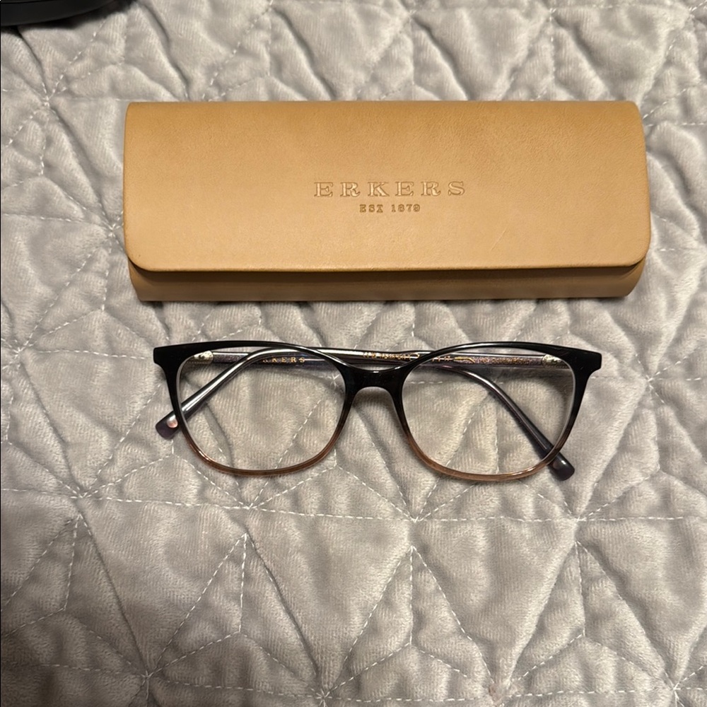 Erkers Black and Brown Glasses with Case